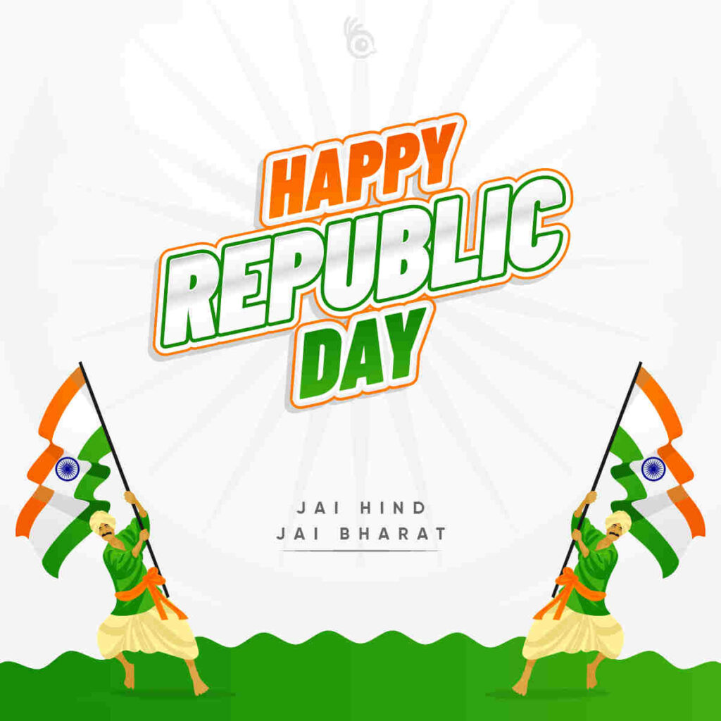 Happy Republic Day Wishes - 2 Man Holding National Flag - Tiranga
