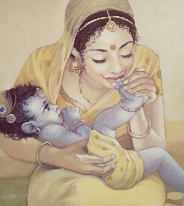 Yashoda MAA baby Krishna Madhubani art Drawing by Radhika Mathur | Saatchi  Art